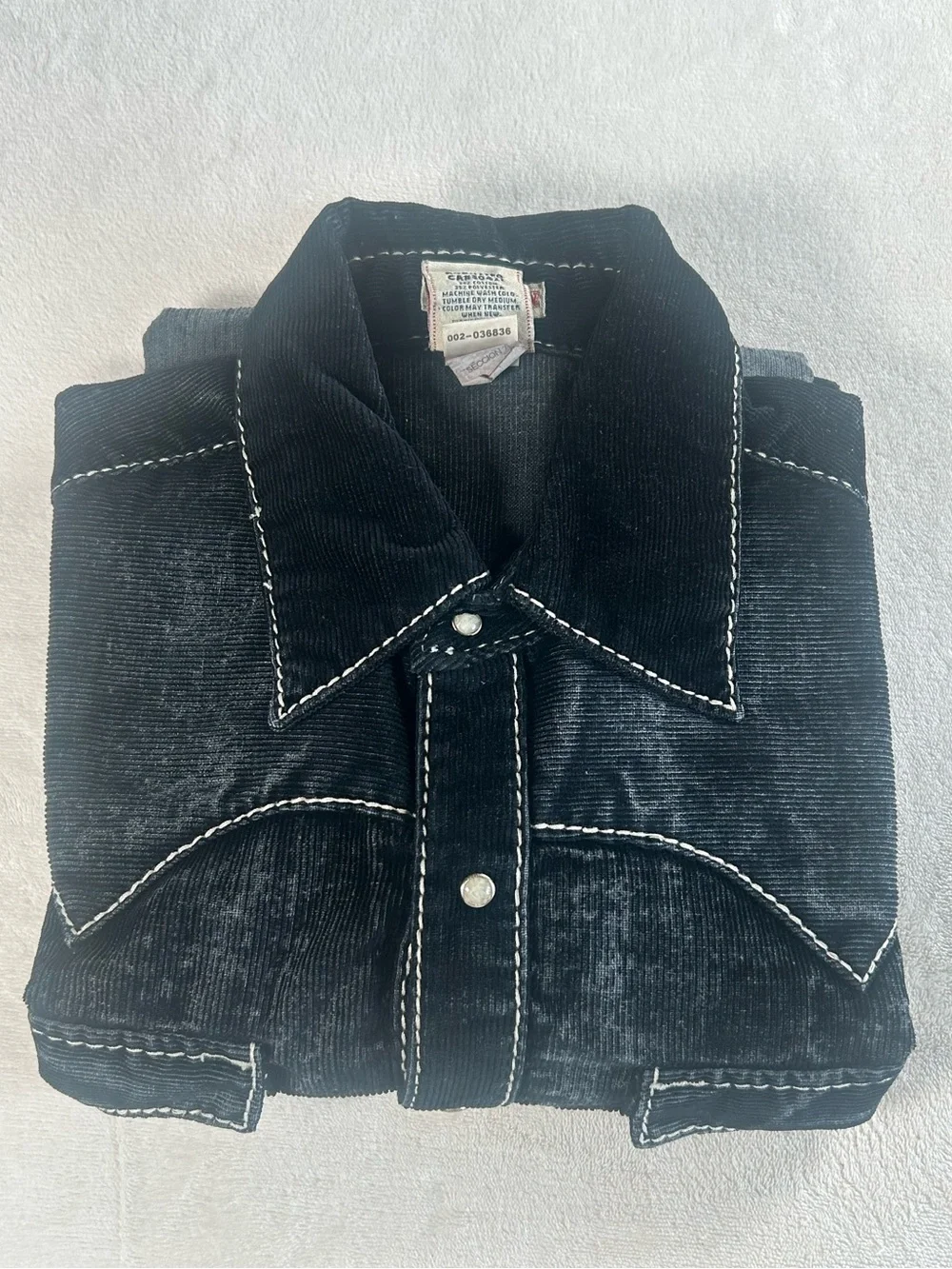 True Religion Black Corduroy Western Shirt Long Sleeve pearl Snap Button Size M